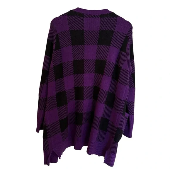 BloomChic Plaid Purple and Black Women's Cardigan Sweater - Picture 3 of 5